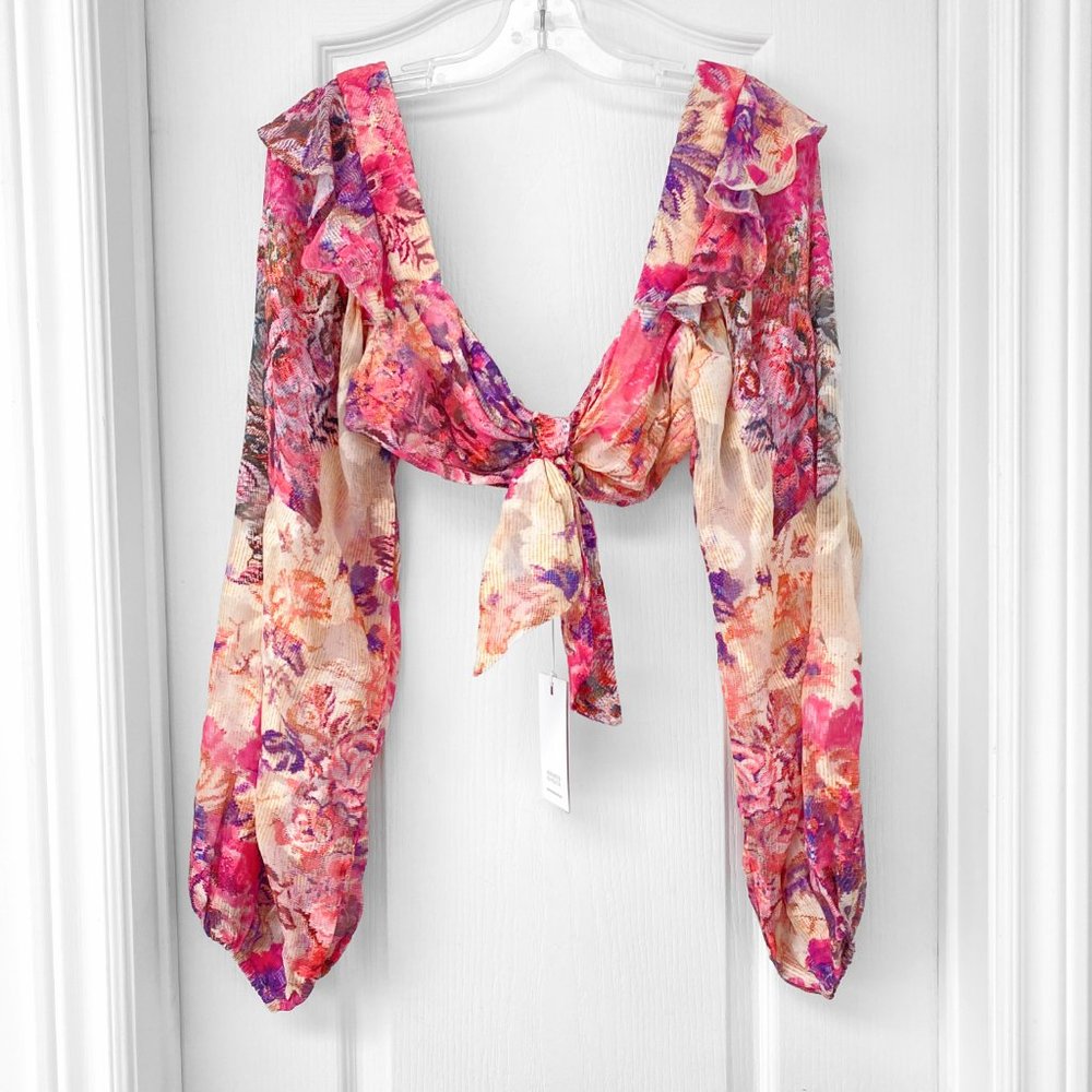 Hemant & Nandita Floral Tie Front Crop Top Boho Resort M